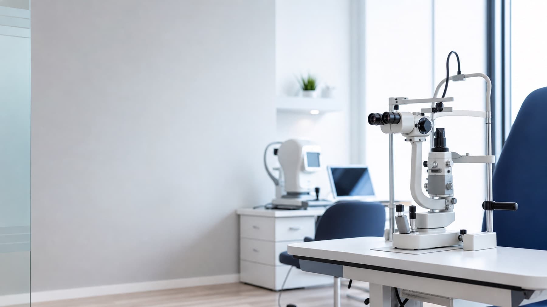 Sala visita oculistica moderna con lampada a fessura